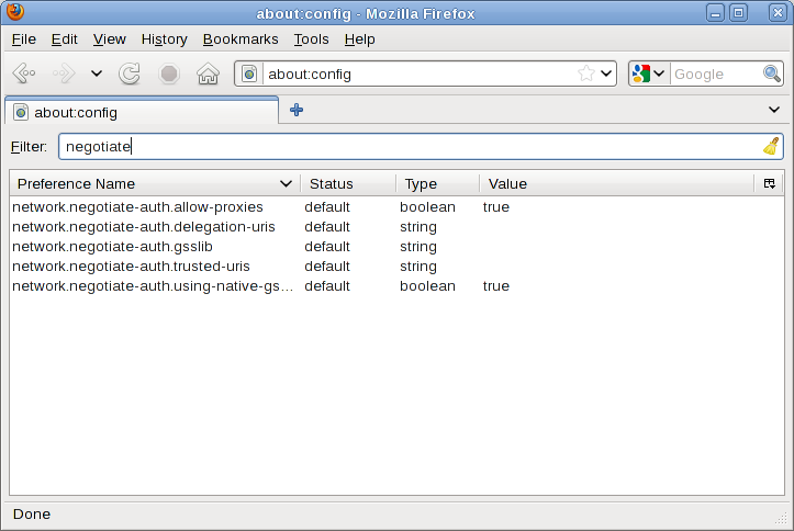 Default Negotiate settings in Firefox