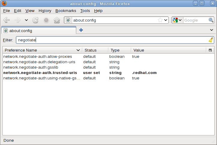 Customized Negotiate settings in Firefox