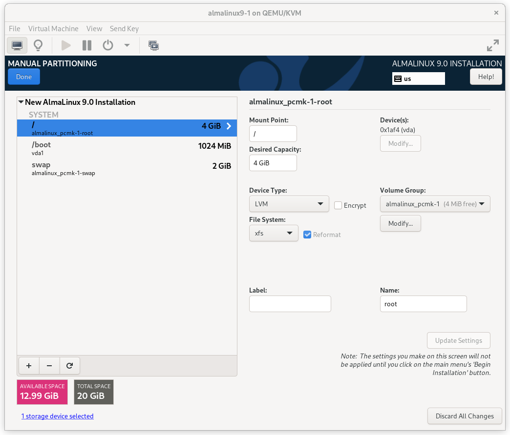 Manual Partitioning Screen