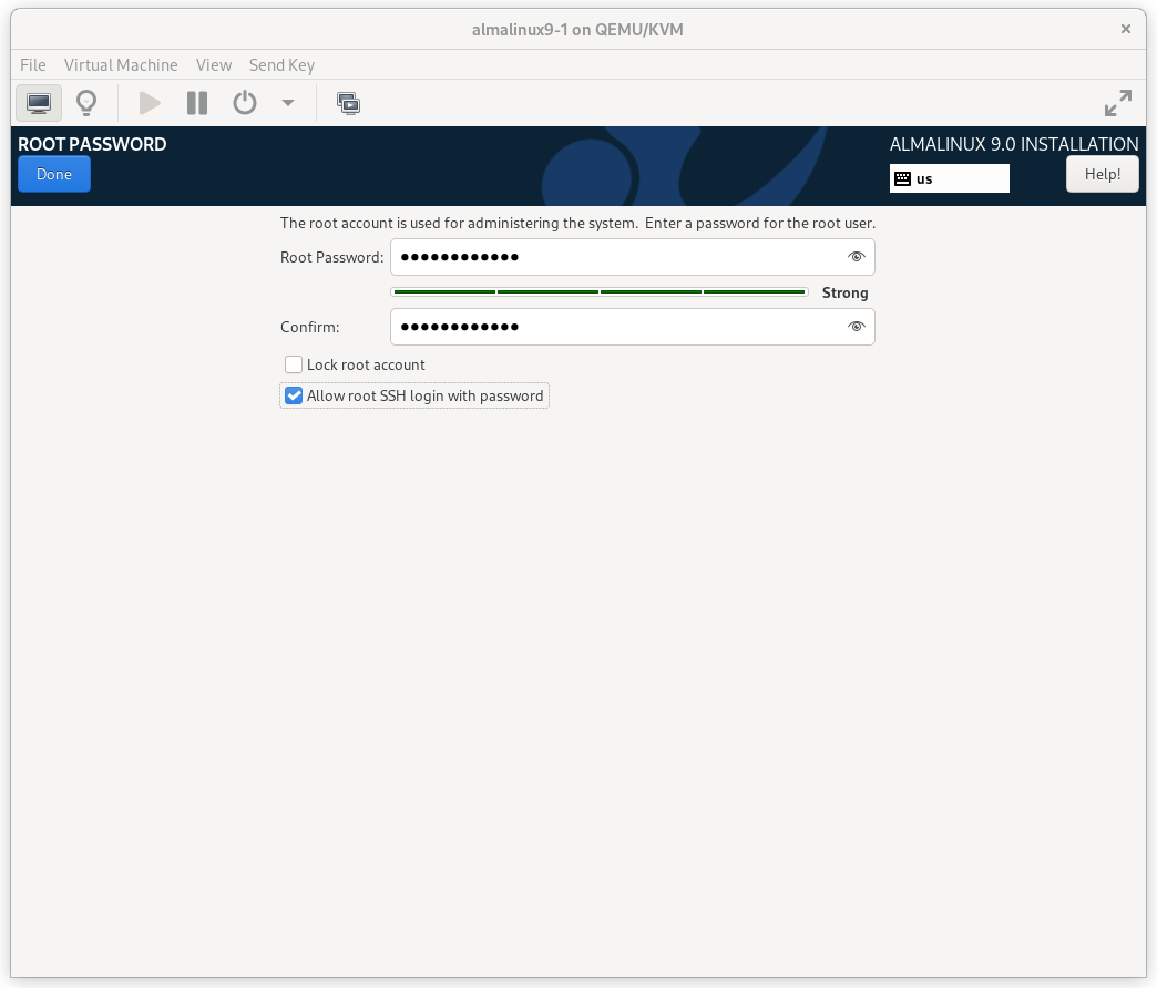 Root Password Screen